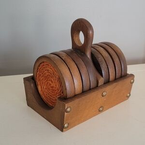 Vintage Wood Rope Coasters Set Of 8